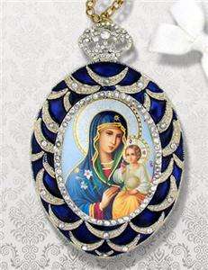 Jeweled Russian Icon Pendant Medal Madonna & Child Gift  