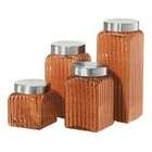 Oggi Clear 4 Piece Ribbed Square Glass Canisters with Brushed 