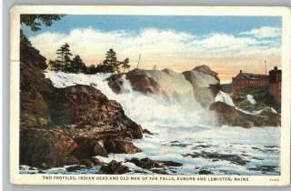 Linen Postcard Indian HeadOld ManLewiston,Maine/ME  