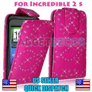 FOR HTC DROID INCREDIBLE 2 S 6350 PINK DIAMOND LEATHER FLIP POUCH CASE 