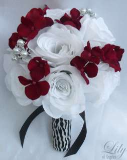 17pcs Wedding Bridal Bouquet Set Decoration Package Silk Flowers RED 