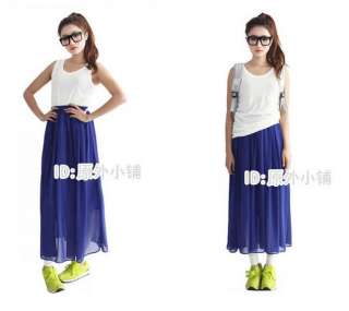 Women Girls Chiffon Pleated Elastic Waistband Long HOBO Maxi Skirt 4 