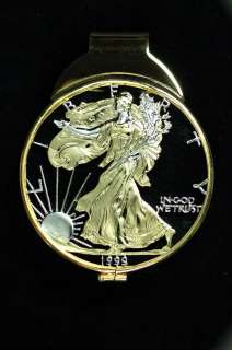 Silver Round Liberty Coin Cut Coin Money Clip1 5/8x2h  