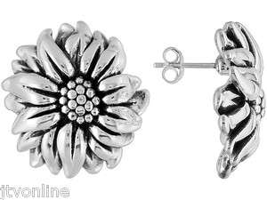 BOLD Sunflower Design .925 Sterling Silver Earrings 1 inch Long *FREE 
