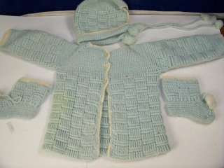 Hand knitted baby boy sweater booties and hat set retro  