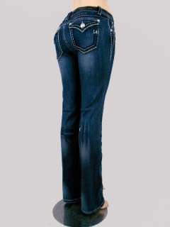 Women LA Idol Classic Jeans Heavy Whip Stitch Silver Button Bootcut 