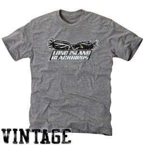 LIU Brooklyn Blackbirds Ash Distressed Logo Vintage Tri Blend T shirt 
