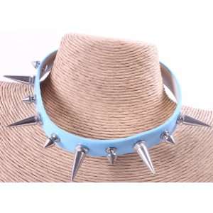  Baby Blue Adjustable Length Leather Choker Necklace with 