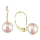 5mm Pink Freshwater Button Cultured Pearl 10k Yellow Gold Earrings