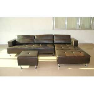  Modern Black Leather Living Room Sectional