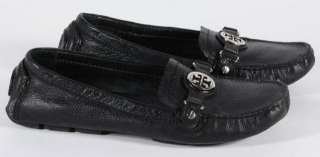Tory Burch Silver Medallion Black Leather Loafers Moccasins Flats 8.5 