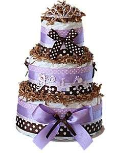   and Brown Princess Themed 3 Tier Baby Girls Diaper Cake Center Piece
