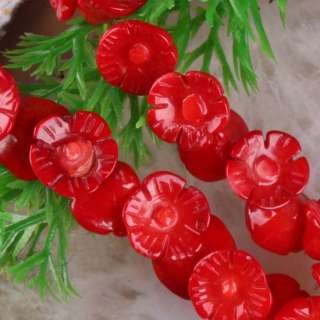 5X10MM Red Sea Coral Carved Flower Loose Beads FJ012  