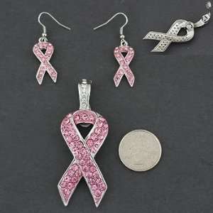  Breast Cancer ~ Pink Ribbon ~ Pendant & Earrings ~ Pink 