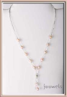 Pearl Y Necklace and Earrings Set Sterling Silver Peach  