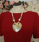 JEWELRY MOTHER OF PEARL HEART DROP PENDANT NECKLACE PEARLS SHELL BEADS 