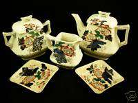 Gaudy Welsh Tea Set TEAPOT Sugar CREAMER Tea Bag Rests  