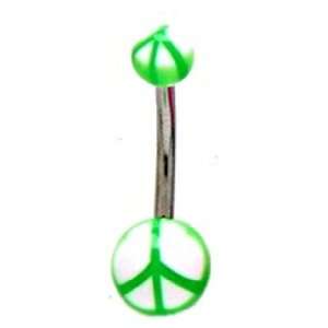 Peace Sign Green UV Belly Ring 316l Surgical Steel Body Jewelry