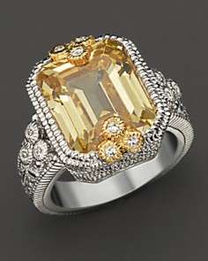 Judith Ripka Estate Emerald Cut Ring With Canary Crystal And White 