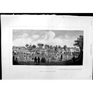  1890 Sport View Cricket Match Moulsey Hurst Old Print 