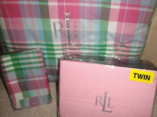 Ralph Lauren UNIVERSITY CAITLIN MADRAS PLAID Pink Green TWIN Comforter 