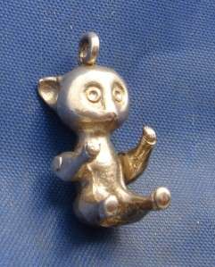 Vintage English Silver Articulated Teddy Bear (Cat??) Charm  