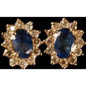  Faceted Sapphire Earrings with Diamonds   18 K Gold 