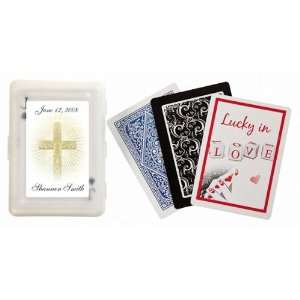 Baby Keepsake: Starburst Cross Design Personalized Playing Card Favors 