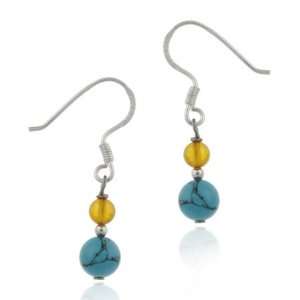   Reconstituted Turquoise & Genuine Amber Stone Beaded Earrings Jewelry
