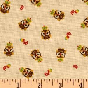 : 44 Wide Kokka Trefle Oxford Cotton Canvas Small Owls Cream Fabric 