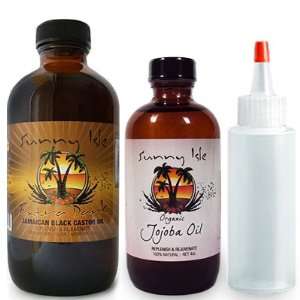   Castor Oil Extra Dark 8oz, Organic Jojoba Oil 4oz & Applicator Beauty