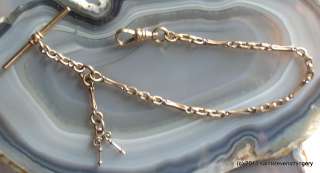 Antique Gold Filled 8.5 Pocket Watch Chain, Fob, T Bar  