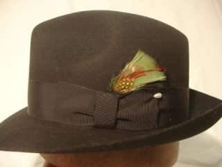 Vintage Designer Collection Fedora Hat Black with Green Feather  