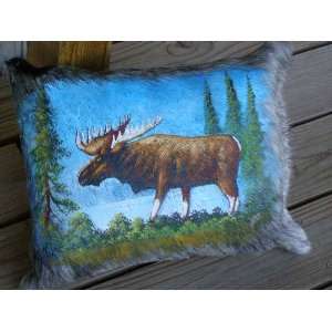 Painted Cowhide Pillow   Moose (19) 