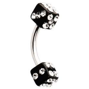  16 Gauge Black Gem Dice Eyebrow Ring: Jewelry