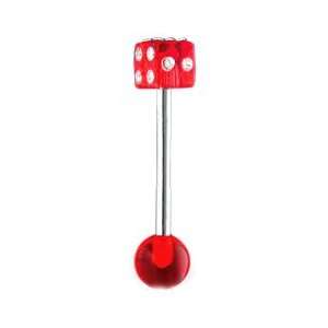 Stainless Steel with Multi Gem UV Red Barbell   Dice   14G   Sold as a 