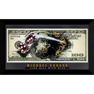  Michael Godard Framed Art 40x24 $100 Bill with Dice 