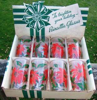 VINTAGE POINSETTIA GLASS TUMBLERS and ORIGINAL GIFT BOX  