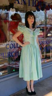 Vintage 1950s Mint Green Cotton Rockabilly Swing Peasant Dress   Size 