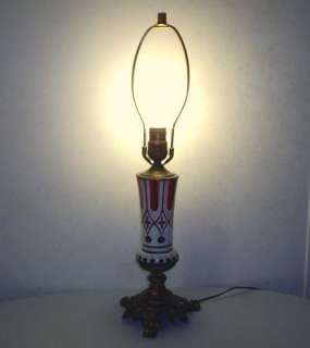 VINTAGE CUT OVERLAY WHITE TO RUBY GLASS LAMP BOHEMIAN  