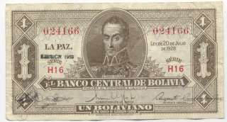 1952 1 Boliviano Banco Central De Bolivia   30429  