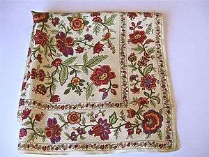   quaint EMBROIDERY CREWEL WORK DESIGN FLORAL SILK SCARF PALE YELLOW
