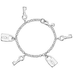   Sterling Silver Multi Key and Lock Charm Bracelet: Amoro: Jewelry