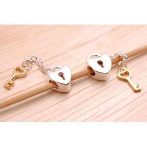   Silver Heart Lock and Key Beads (Set of 2) Bleek2Sheek Girls Jewelry
