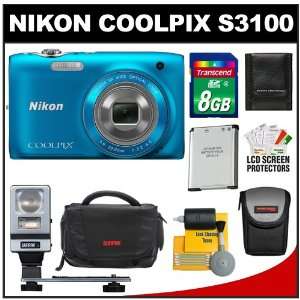  Nikon Coolpix S3100 14.0 MP Digital Camera (Blue) with 8GB 
