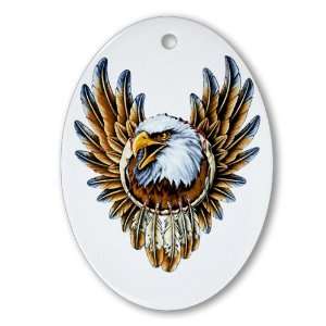   Ornament (Oval) Bald Eagle with Feathers Dreamcatcher 