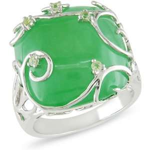  Silver 15ct Green Jade and Peridot Ring Jewelry