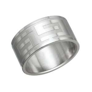  Stainless Steel Ring   Greek Key Design Size 7 1/2 