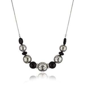  Nine West Silver Plated and Jet 18 Frontal Necklace 