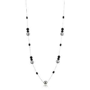  Nine West Silver Tone Plated and Jet 42 Illusion Necklace 